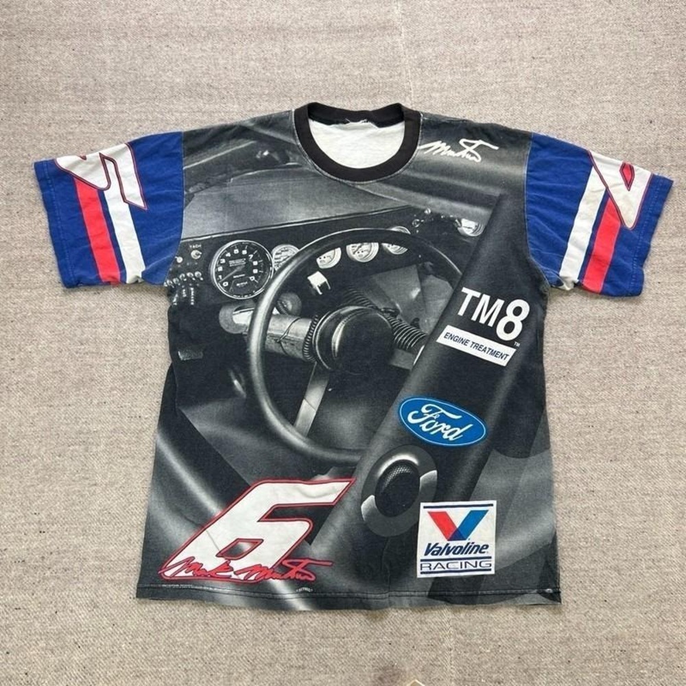 Vintage Mark Martin Nascar Shirt Mens Large Black 1990s AOP